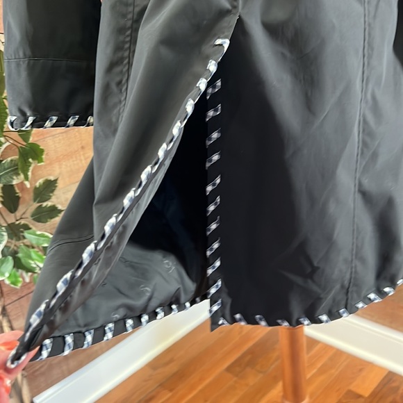 SAMUEL DONG Black Trench Coat with Plaid Trim - Picture 7 of 15